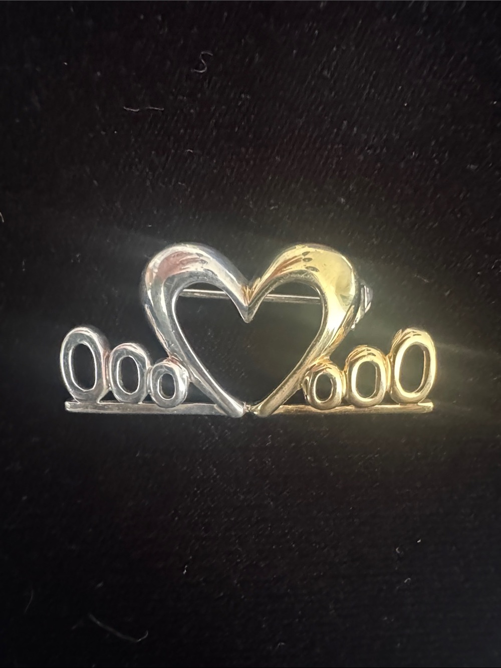 Vintage 925 Thailand Sterling Silver Dual Tone Heart Brooch